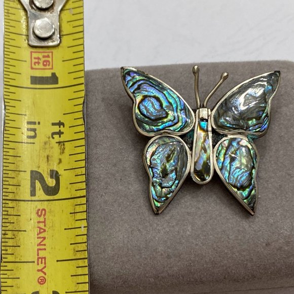 Butterfly Pin Brooch Abalone Shell Wings Made in Mexico,Vintage Alpaca Silver - Picture 5 of 5